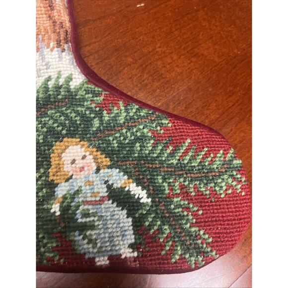 VTG Christmas Needlepoint Stocking Wool Completed Kit Handmade EUC Dog Shitsuoe - Picture 5 of 9